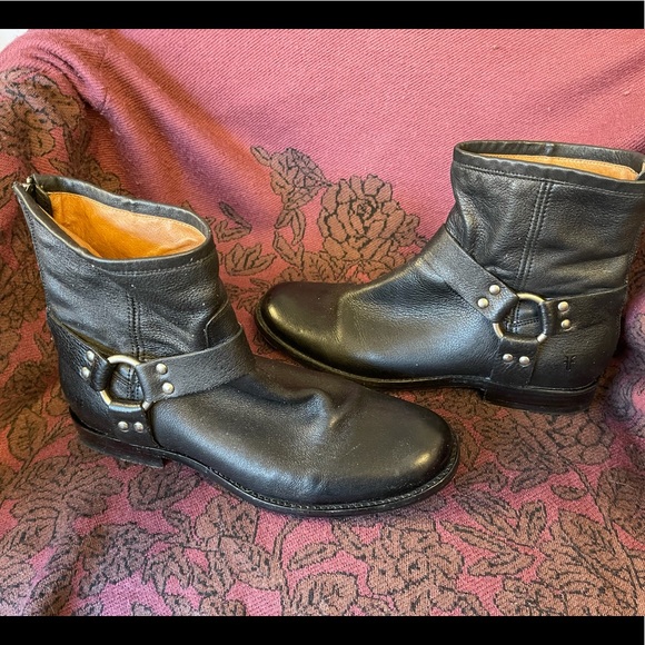 Frye 76871 Phillip Harness Black Leather Pull On Moto Boors - Picture 6 of 11